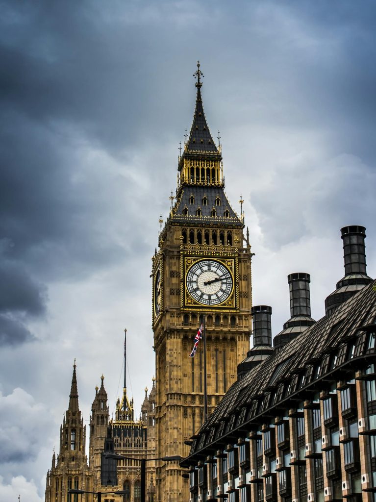 Stunning view of Big Ben in London with dramatic clouds overhead, showcasing iconic architecture.